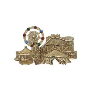Vtg Rare AJC Colored Rhinestone Carnival Lapel Brooch Pin Moving Ferris Wheel
